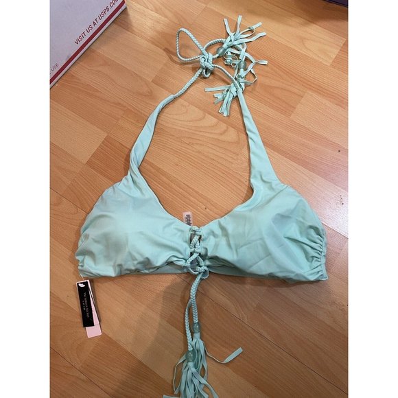 Victoria’s Secret Swim Turquoise Halter Top Lace Up Front Tassel Ties Sz XL NWT - Picture 3 of 7